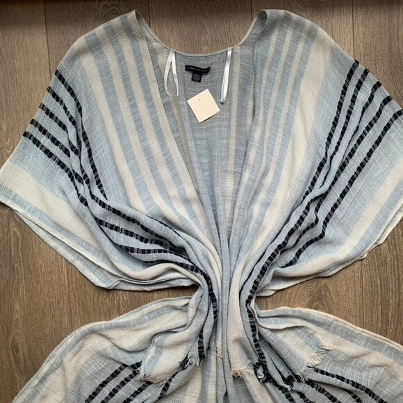 American Eagle Stripe Poncho Cape Wrap Coverup Kimono Blue Open front Y2k 2000s - Picture 4 of 16